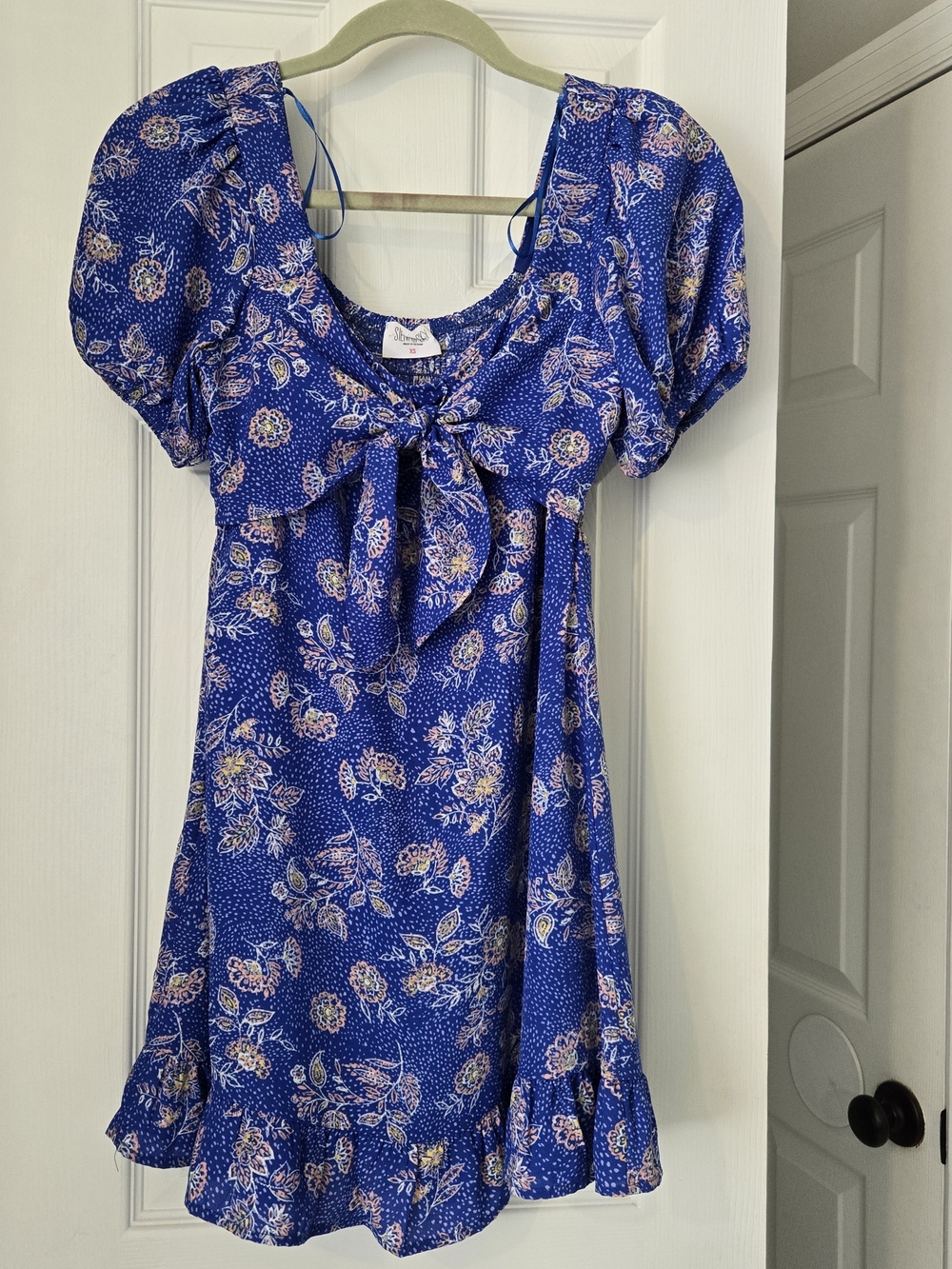 Floral Tie-Front Blue Women’s Dress